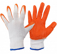 Перчатки КНР нейлоновые, бело-оранжевые - фото